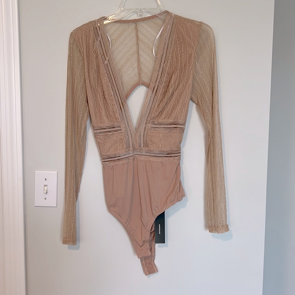 NWT LULUS PINK BODYSUIT W MESH CUTOUTS